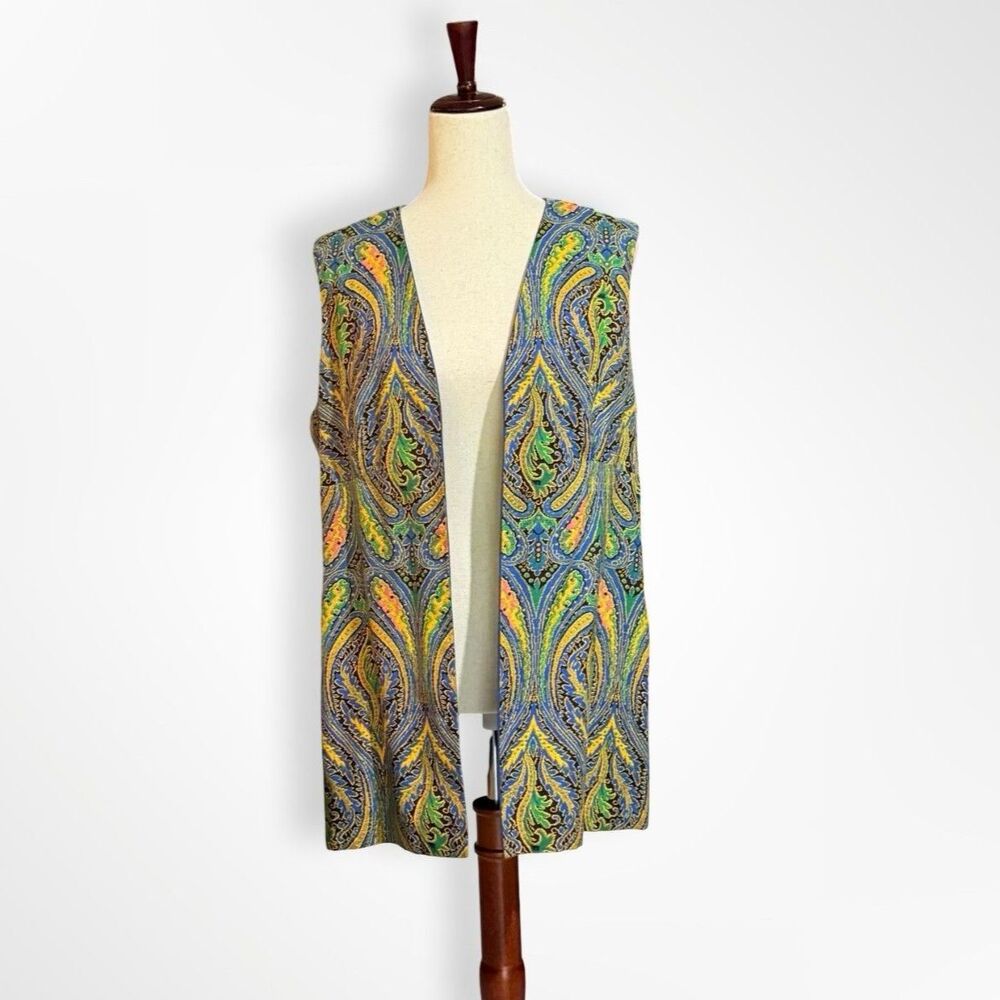 Retro 60s 70s Long Paisley Blue Green Yellow, M/L Groovy Genuine Vintage